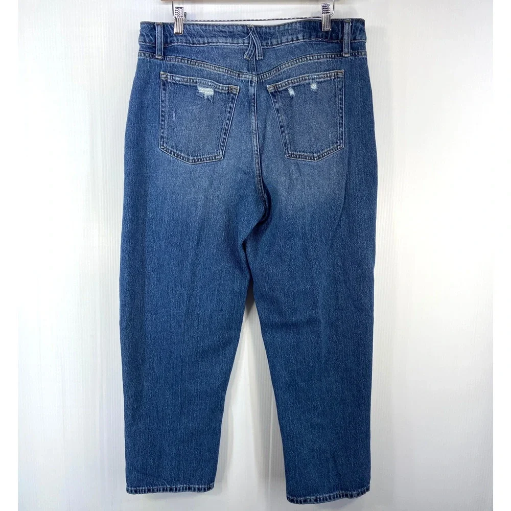 Goldie Blues Brooklyn Relaxed Straight Ankle High Rise Ripped Blue Denim Jean 16